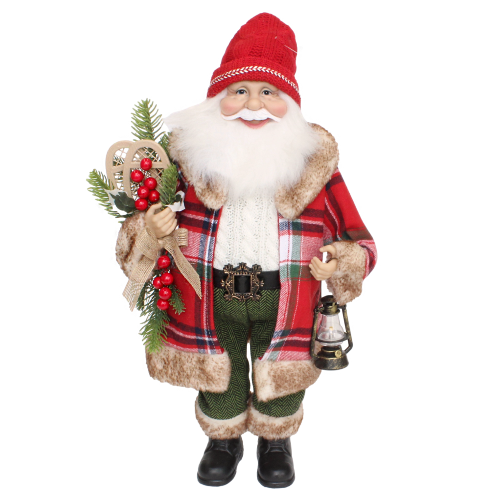 Santa With Plaid Coat And Beanie Christmas Heirloom Company
