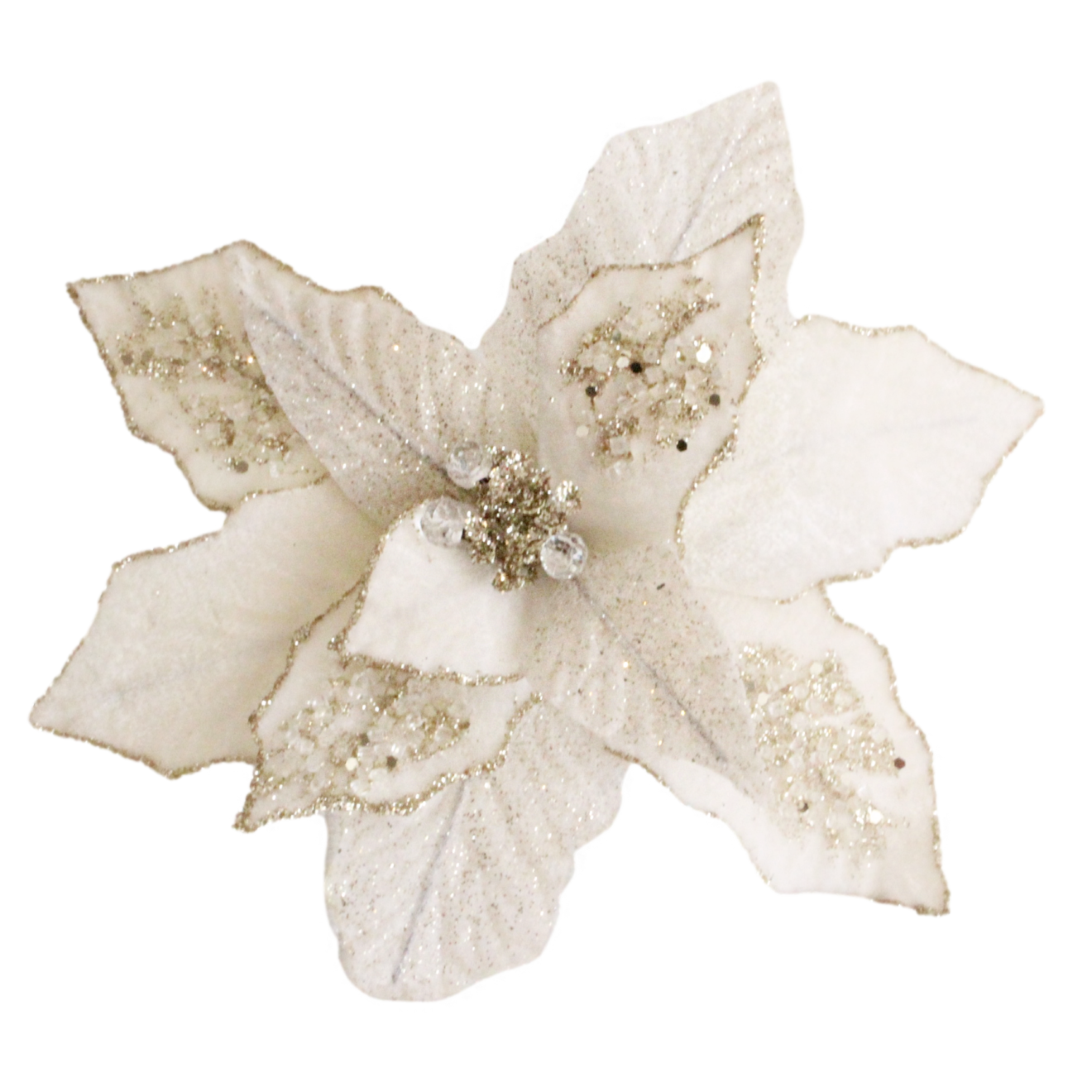 Glittered Cream Poinsettia Christmas Heirloom Company