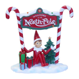 Elf with Presents & North Pole Sign