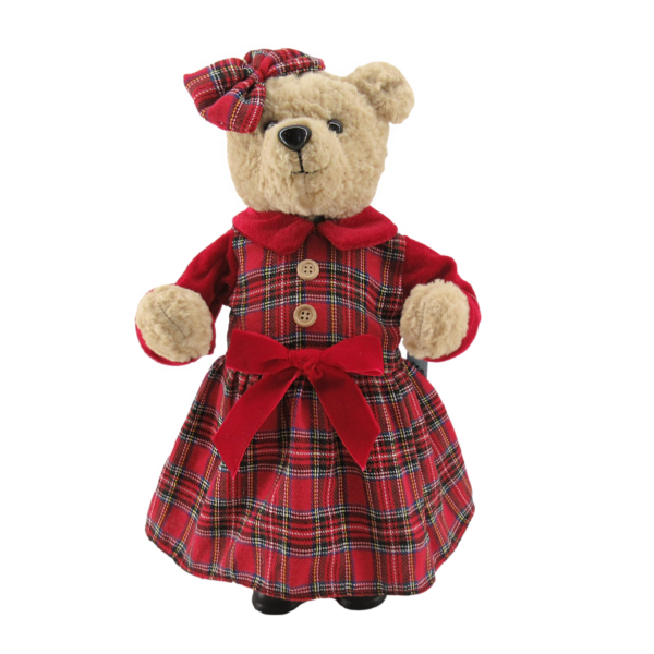 Girl Bear in Tartan Dress