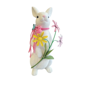 Bunny on Hind Legs holding Flowers