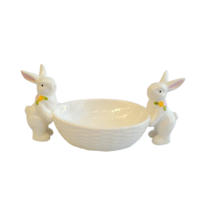 Sweet Bowl with two Porcelain Bunnies